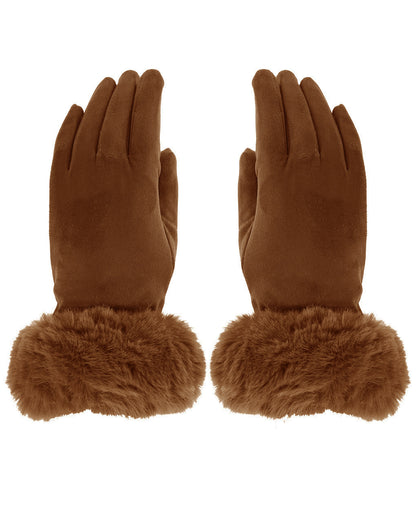 Faux Fur Cuff Suede Gloves