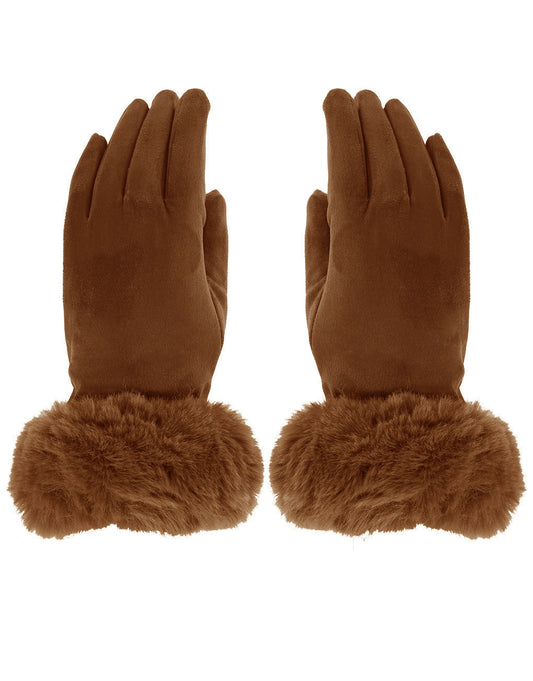 Faux Fur Cuff Suede Gloves