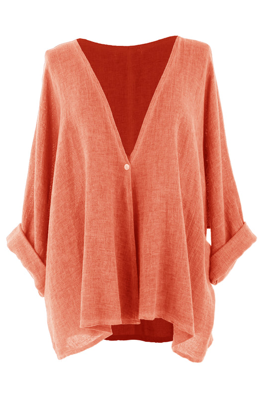 One Button Linen Cardigan