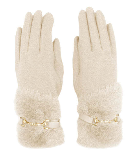 Faux Fur Buckle Detail Cashmere Gloves