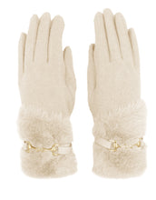 Load image into Gallery viewer, Faux Fur Buckle Detail Cashmere Gloves
