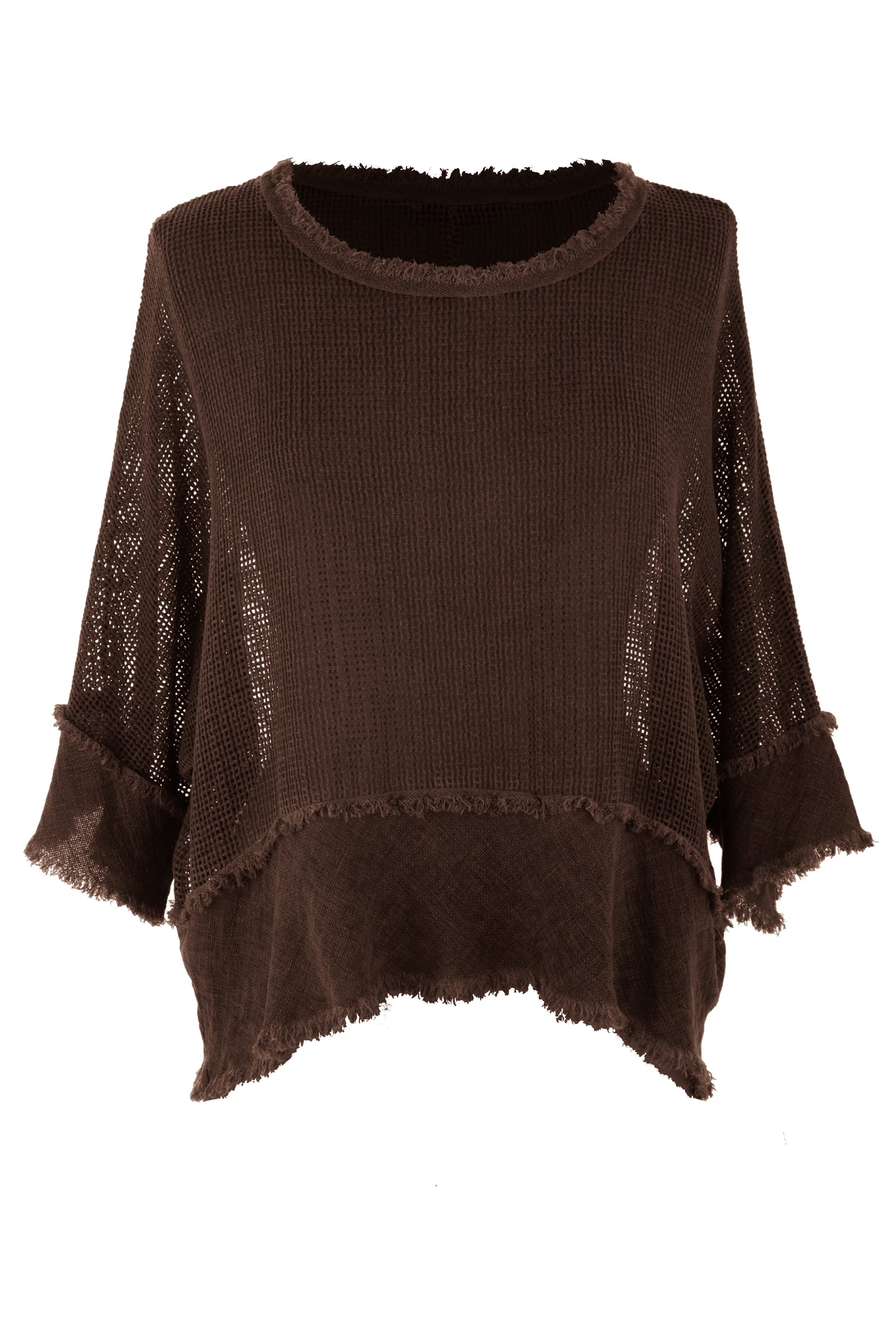 Frayed Trim Linen Mesh Top
