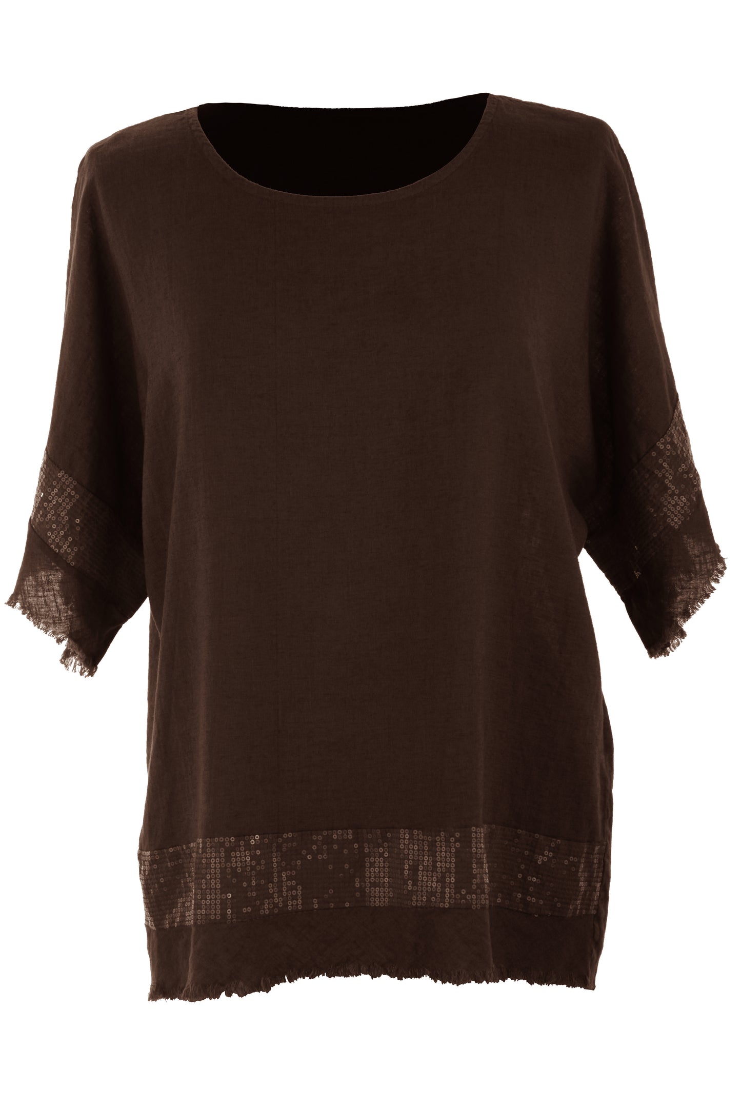 Sequin Trim Linen Top
