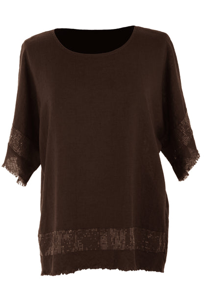 Sequin Trim Linen Top