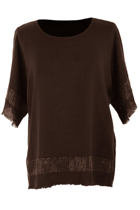 Sequin Trim Linen Top