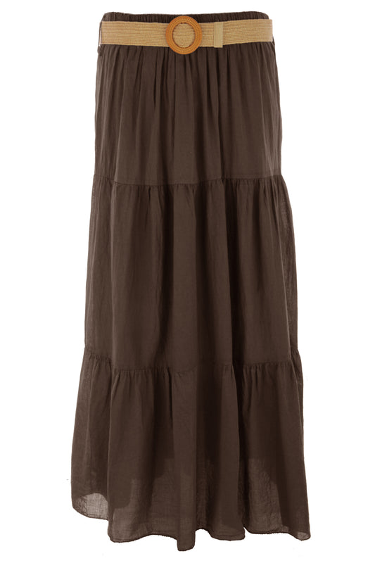 Tiered Midi Skirt with Belt