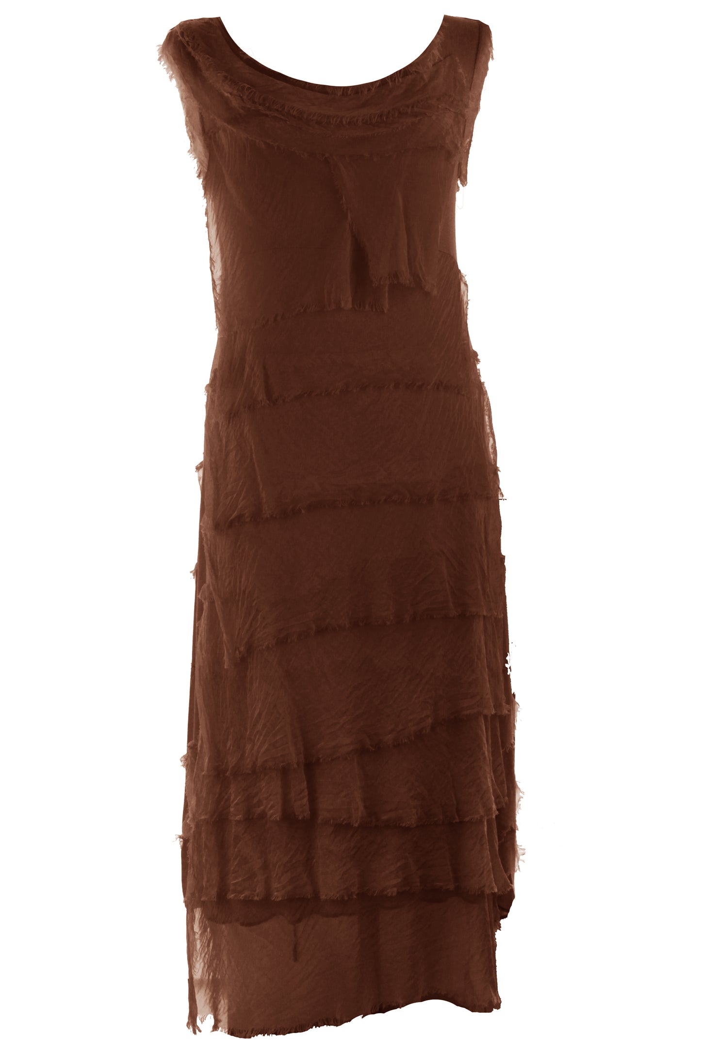 Sleeveless Frayed Detail Silk Midi