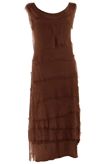 Sleeveless Frayed Detail Silk Midi