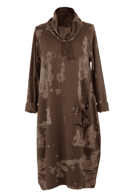 Abstract Print Cowl Neck Dress