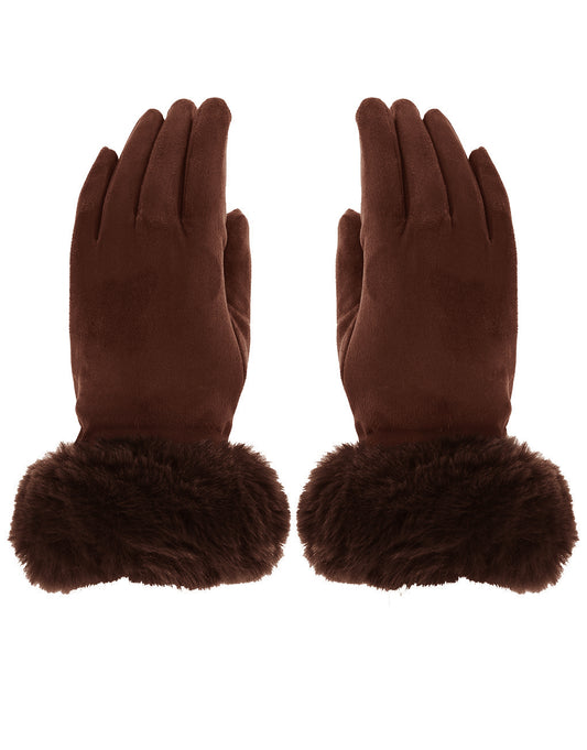 Faux Fur Cuff Suede Gloves