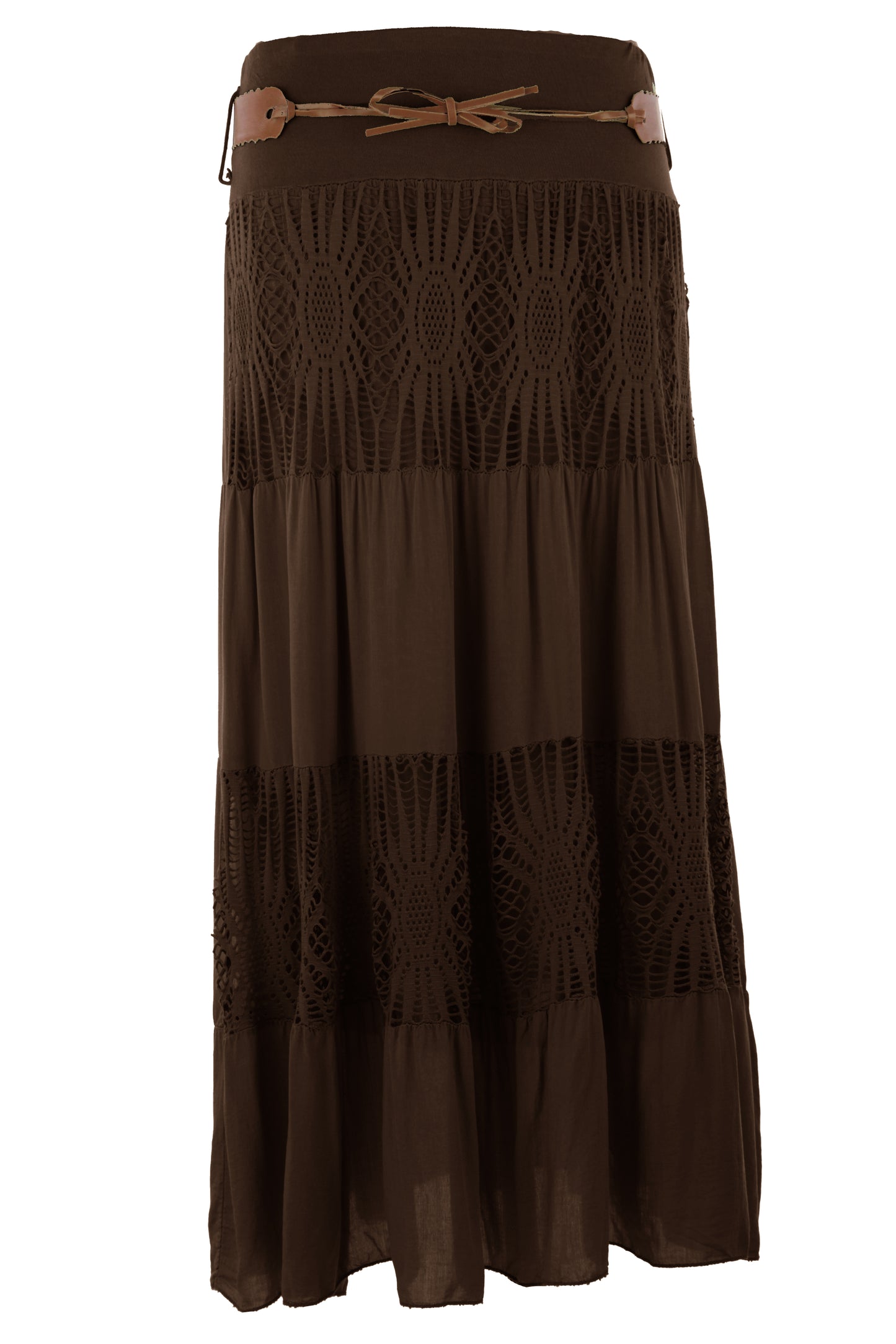 Crochet Tiered Belt Midi Skirt