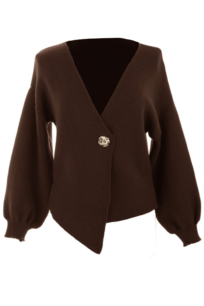 V Neck One Button Knit Cardigan