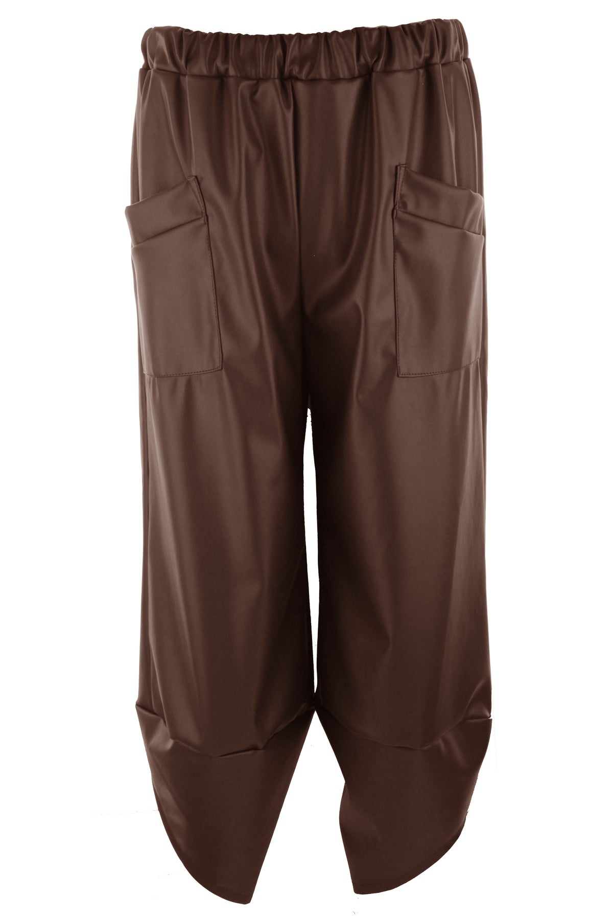 2 Pocket Tulip Ankle Barrel Leg PU Trouser