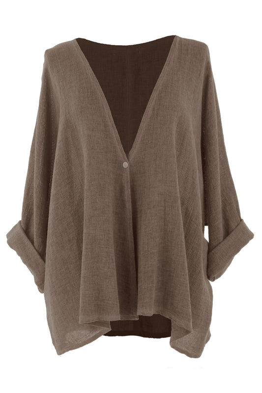 One Button Linen Cardigan