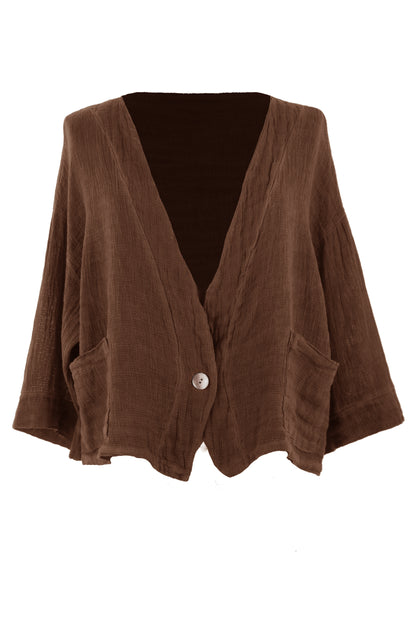 One Button Teabag Linen Jacket