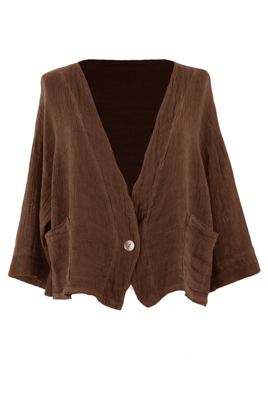 One Button Teabag Linen Jacket