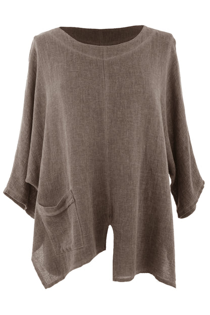 V Cutout Hem Linen Teabag Top
