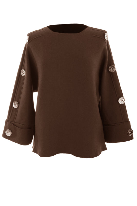 Button Detail 3/4 Sleeve Heavy Knit Jumper