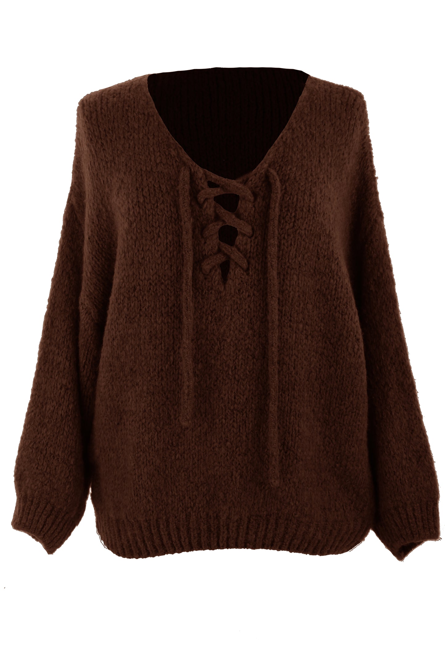 Lace Up Neck Wool Knit Jumper