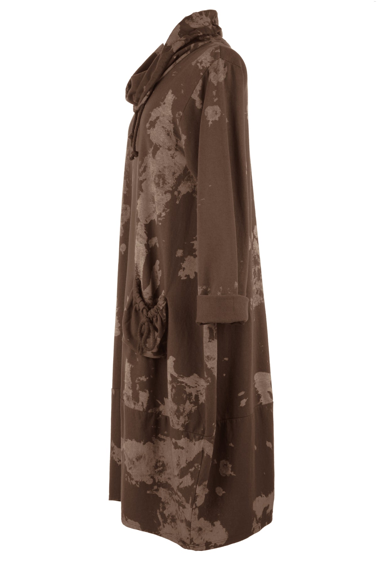 Abstract Print Cowl Neck Dress