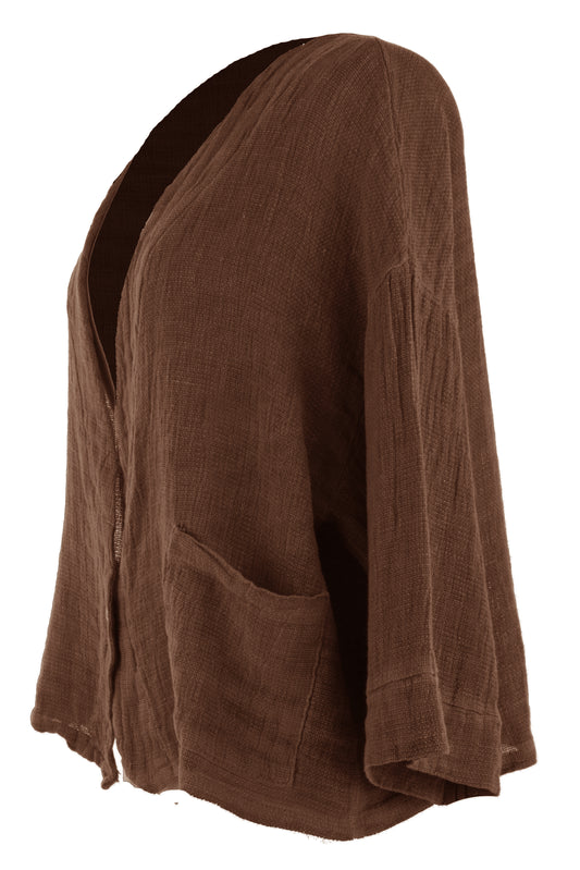 One Button Teabag Linen Jacket
