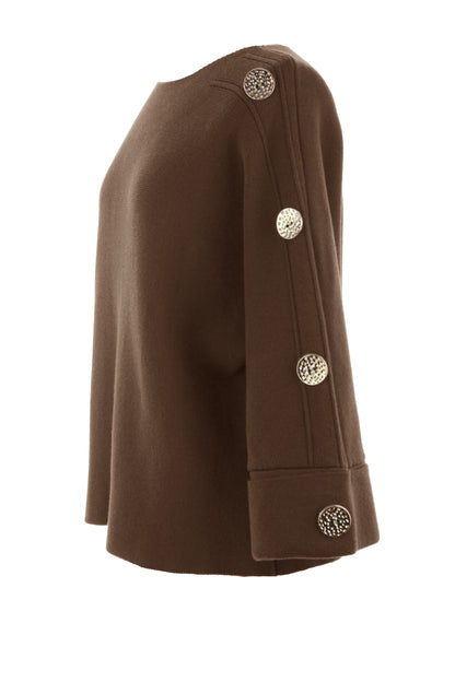 Button Detail 3/4 Sleeve Heavy Knit Jumper