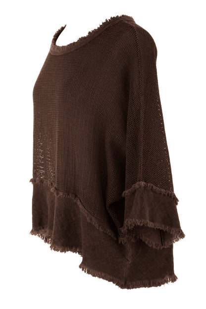 Frayed Trim Linen Mesh Top