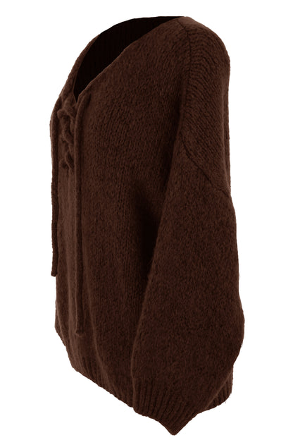 Lace Up Neck Wool Knit Jumper