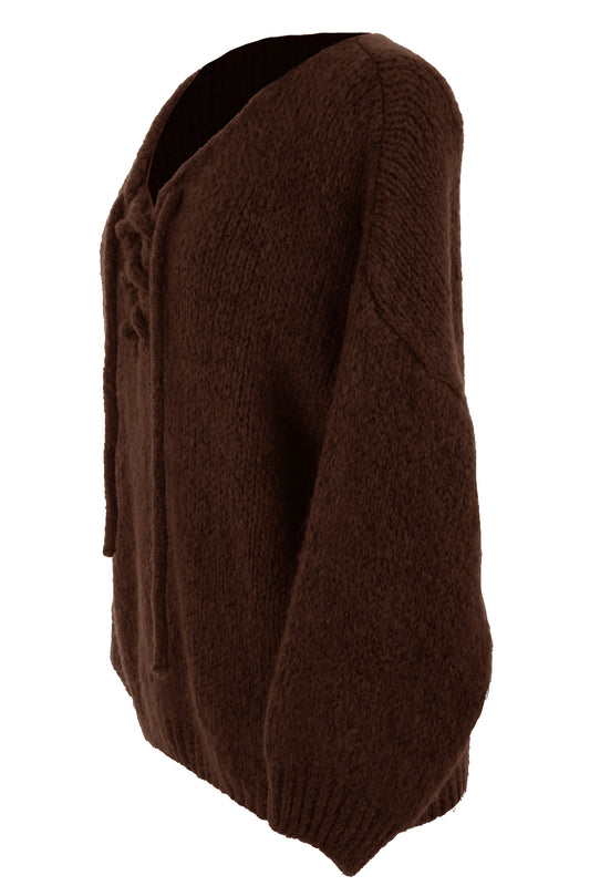Lace Up Neck Wool Knit Jumper