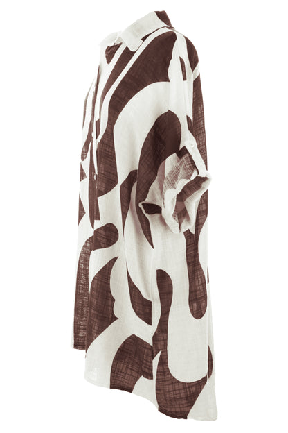 Abstract Print Longline Linen Shirt