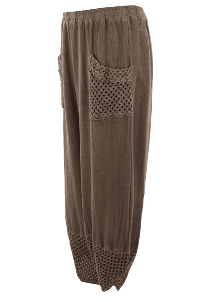 2 Crochet Pocket Barrel Leg Teabag Trouser