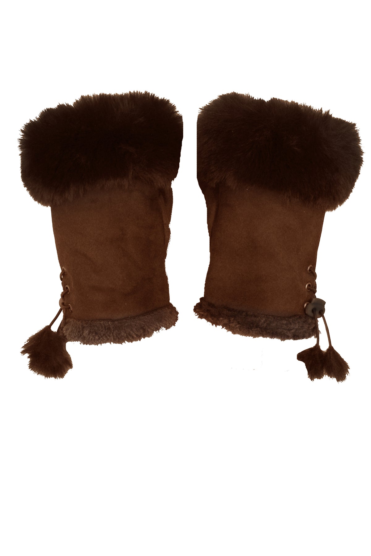 Fingerless Faux Fur Suede Drawstring Gloves