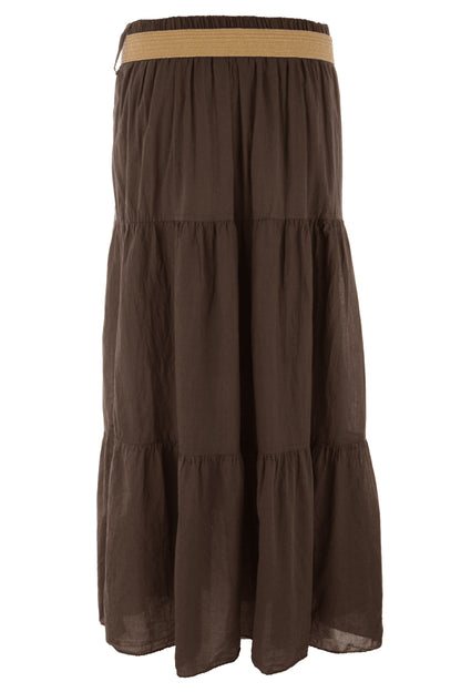 Tiered Midi Skirt with Belt