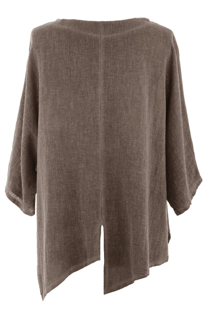 V Cutout Hem Linen Teabag Top