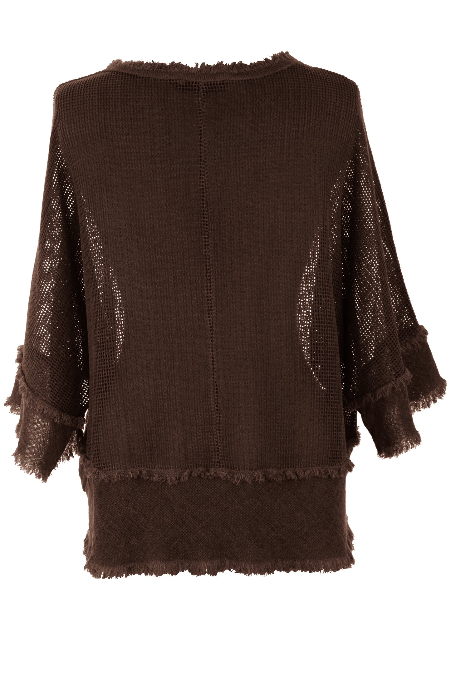 Frayed Trim Linen Mesh Top