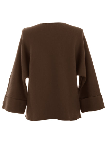 Button Detail 3/4 Sleeve Heavy Knit Jumper