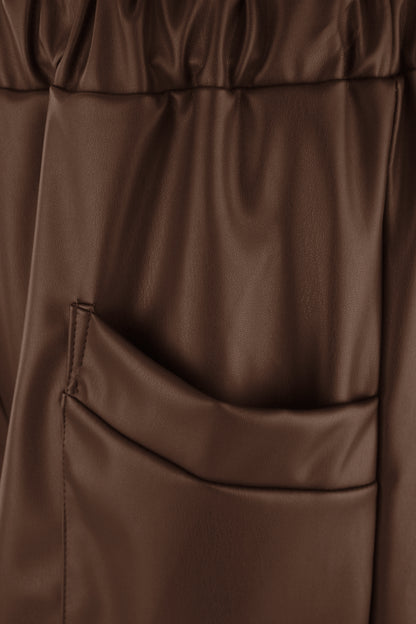 2 Pocket Tulip Ankle Barrel Leg PU Trouser