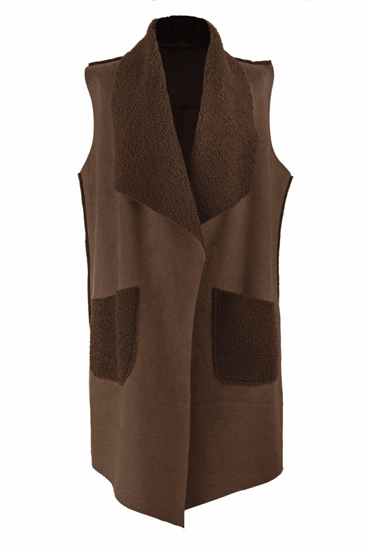 Waterfall Faux Suede Longline Gilet