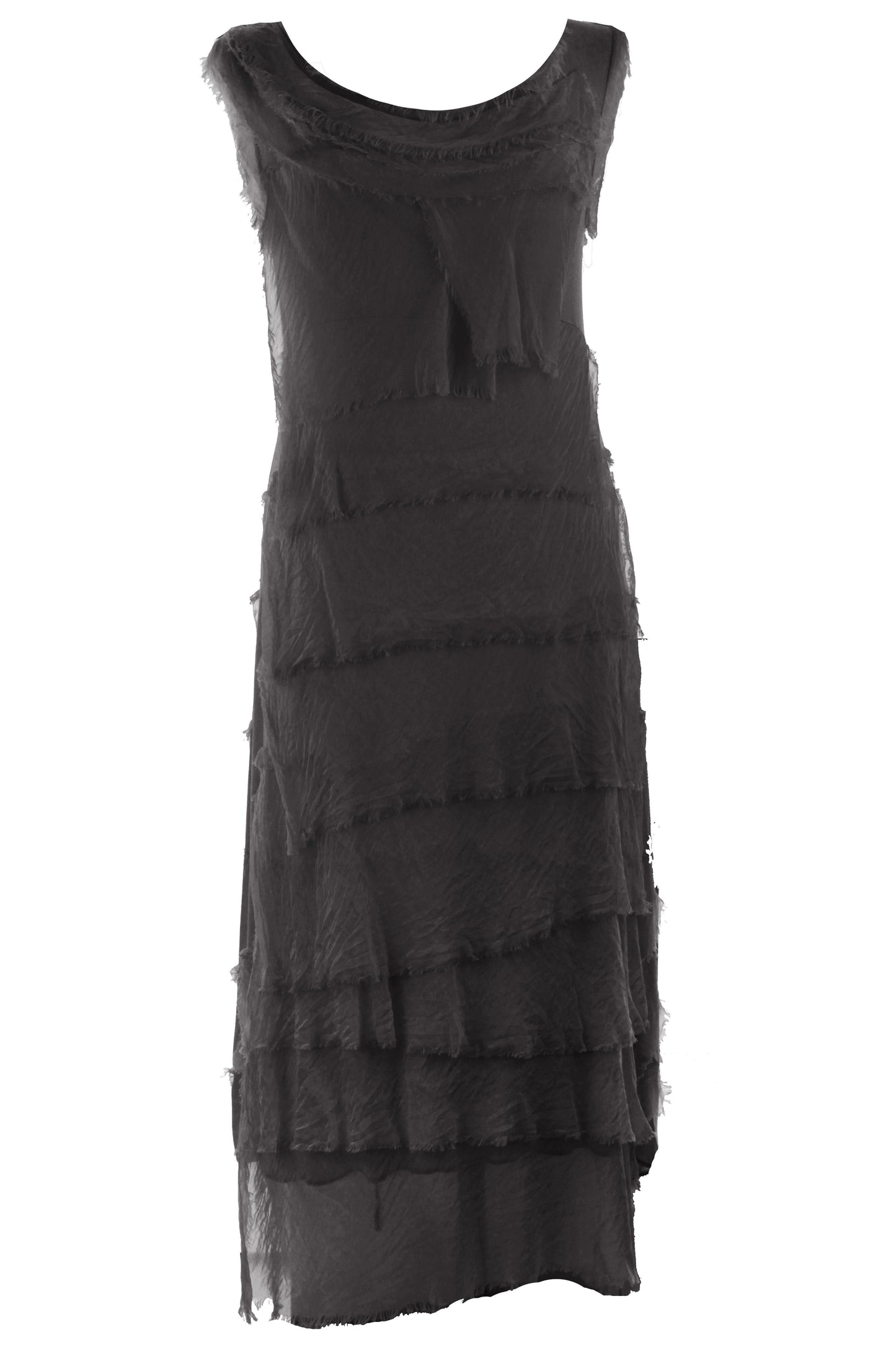 Sleeveless Frayed Detail Silk Midi