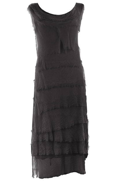 Sleeveless Frayed Detail Silk Midi