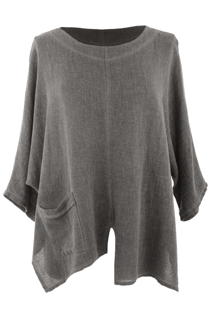 V Cutout Hem Linen Teabag Top