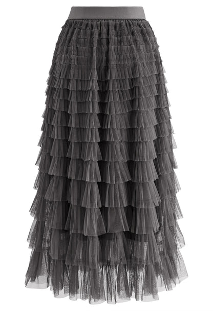 Rara Pleated Tulle Midi Skirt