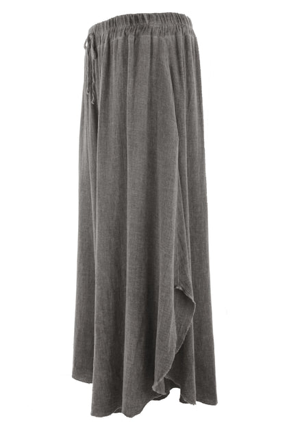 Side Slit Wide Leg Teabag Linen Trouser