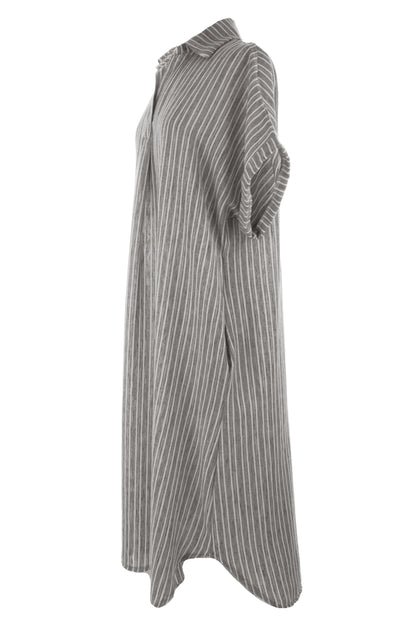 Stripe Print Collar Midi