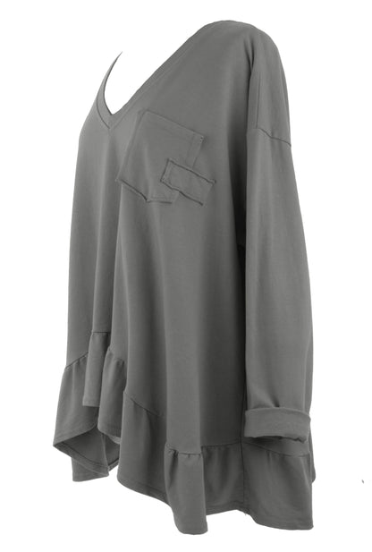 V Neck Frill Hem Jersey Top