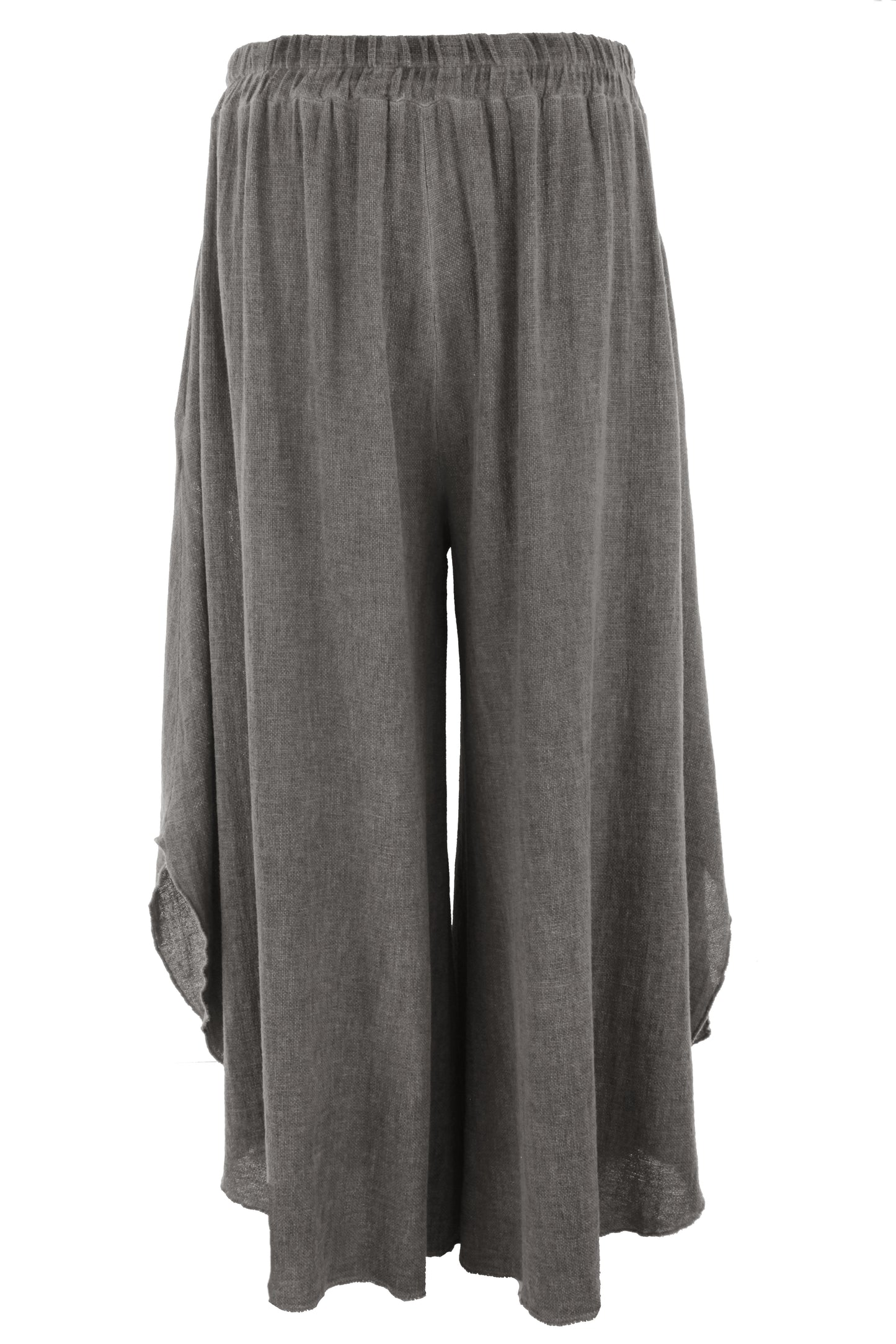 Side Slit Wide Leg Teabag Linen Trouser