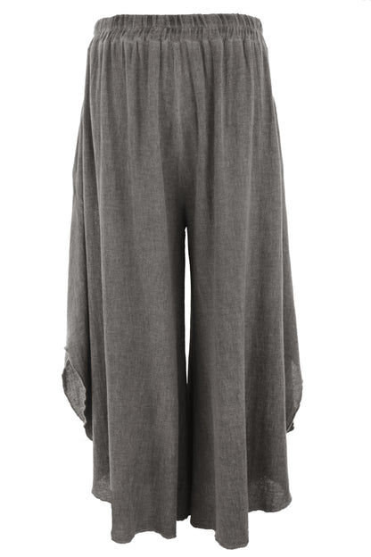 Side Slit Wide Leg Teabag Linen Trouser