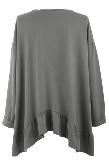 V Neck Frill Hem Jersey Top