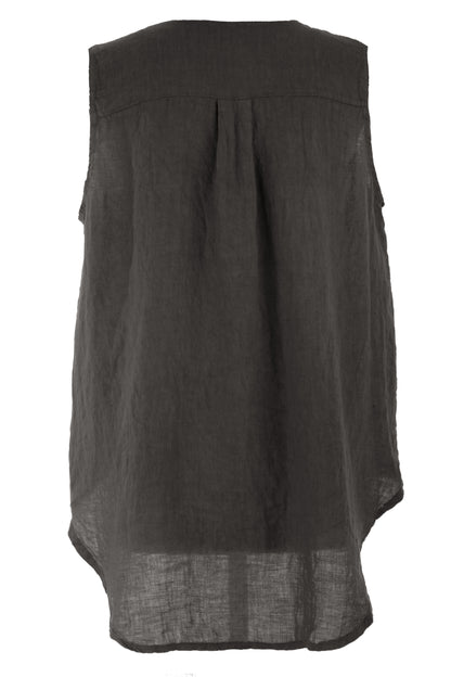 Sleeveless Button Detail Linen Top