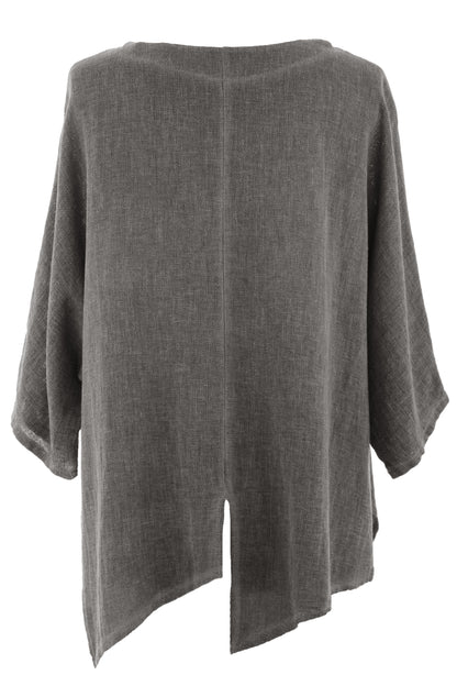 V Cutout Hem Linen Teabag Top